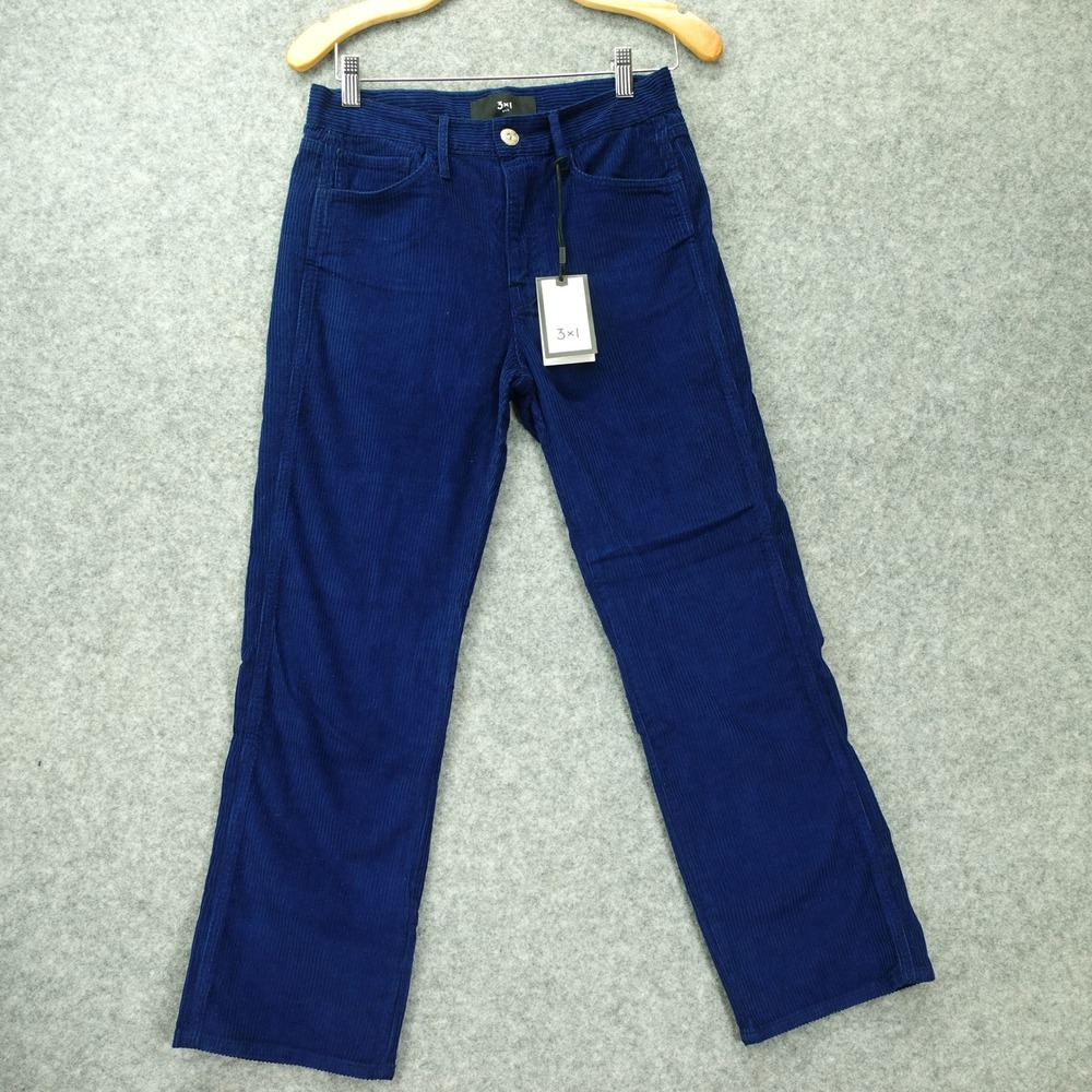 3x1 Corduroy Pants Womens 26 Navy Blue Five Pocket Straight Academia Fall 28x28